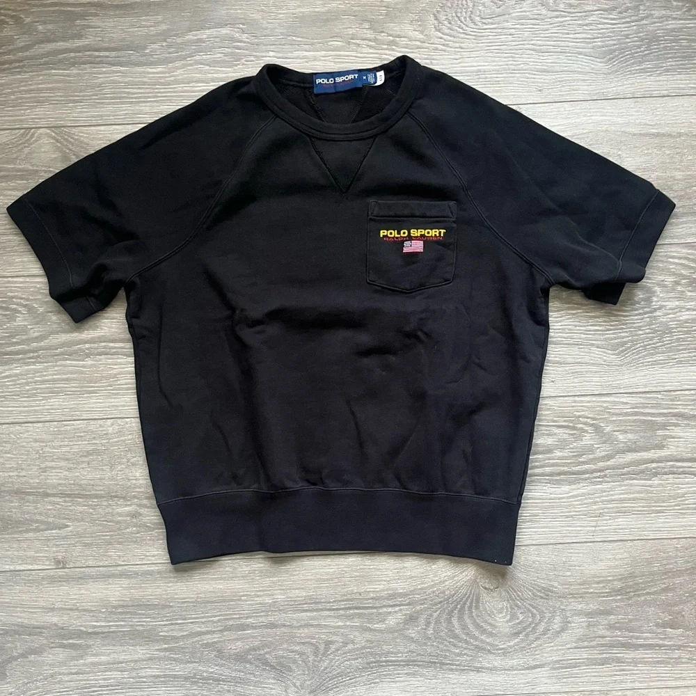 Polo Sport Men’s Black Short Sleeve Sweatshirt Pocket Logo Size M Preppy Street - Picture 1 of 8